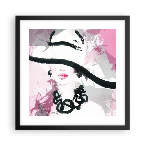 Affiche dans un cadre noir - Poster - Portrait d'une dame en noir et rose - 40x40 cm