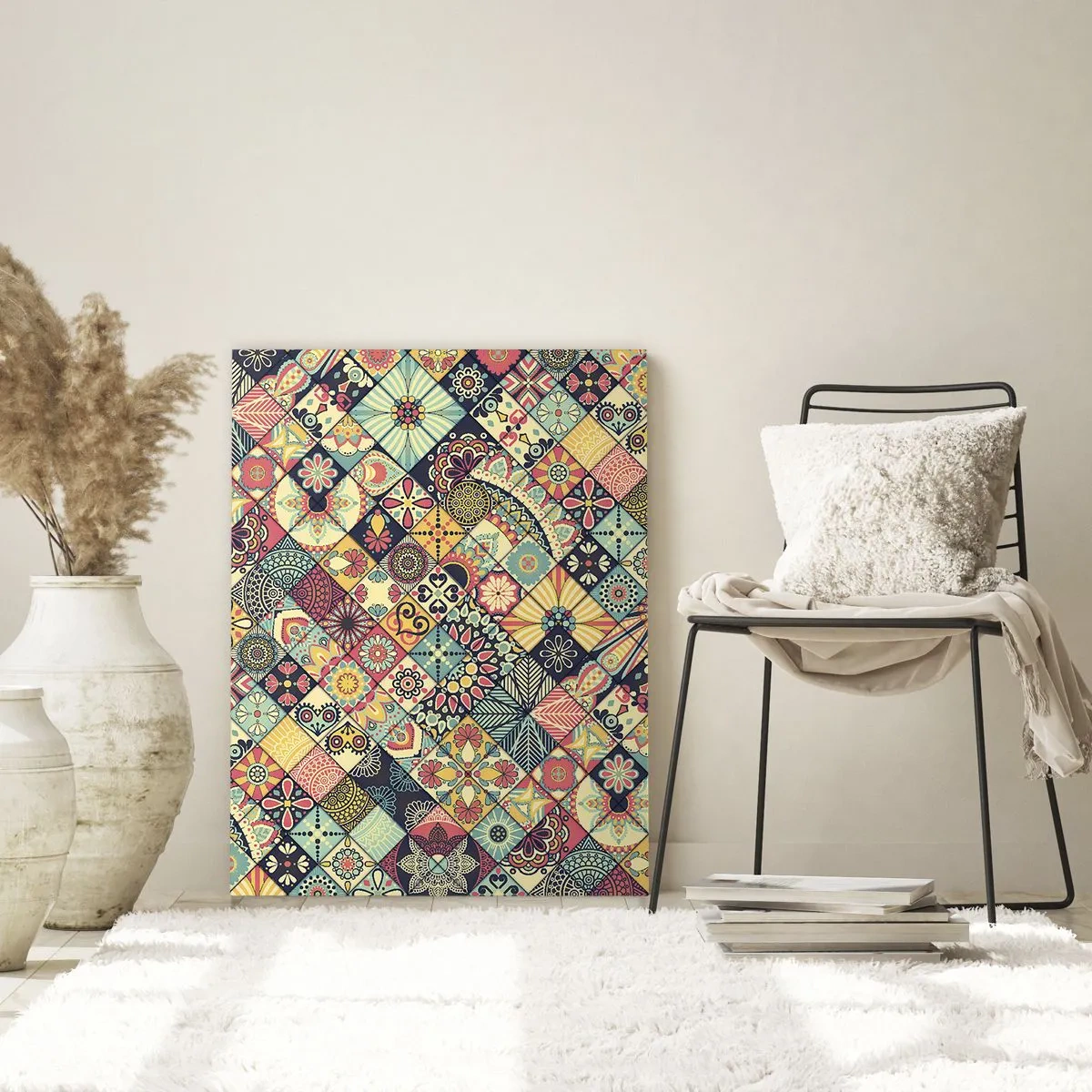 Impression sur verre - Image sur verre - Motifs géométriques colorés inspirés du style marocain - 80x120cm - Ambiance marocaine - Décoration murale moderne pour le salon et la chambre ARTTOR