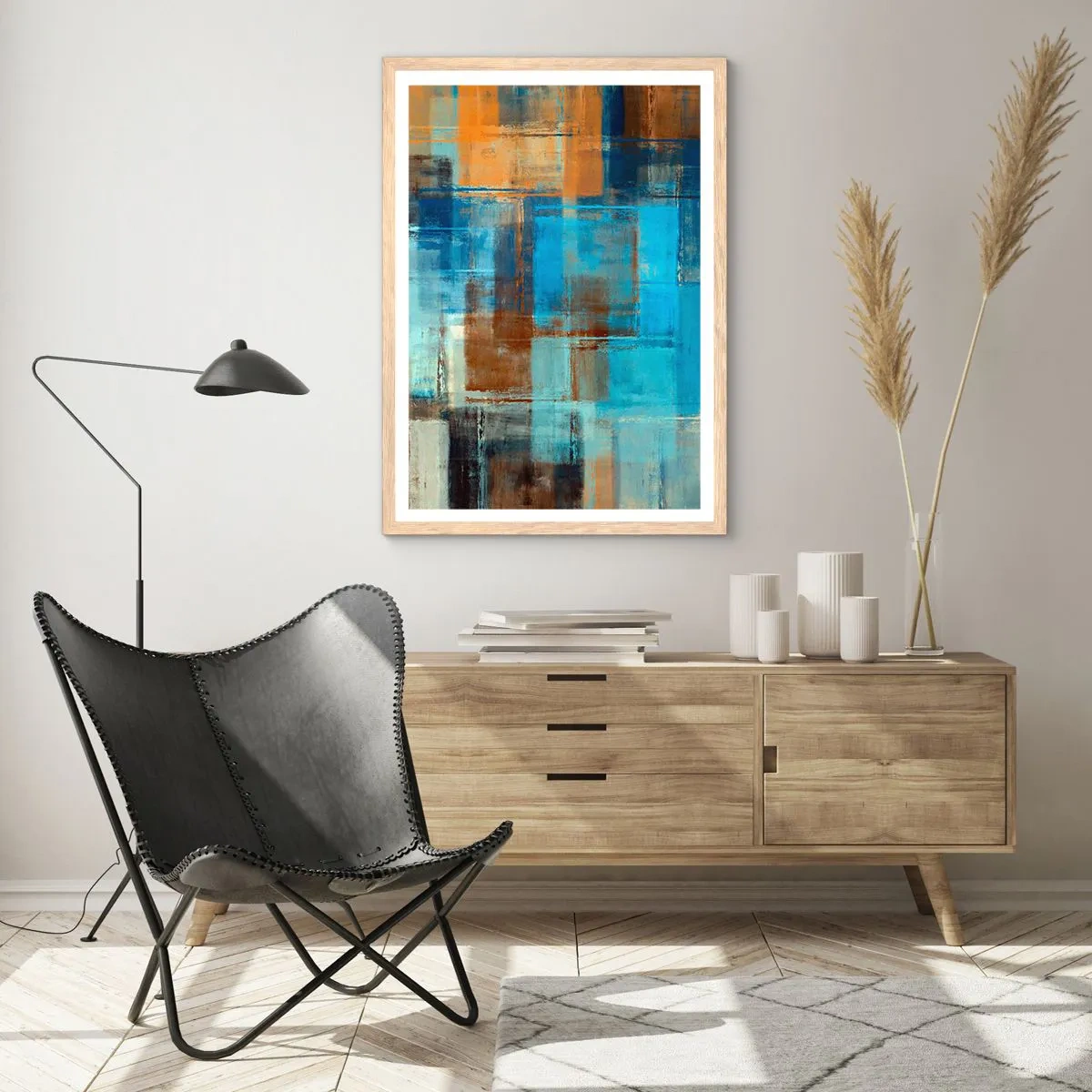 Affiche dans un chêne clair - Poster - A travers le voile bleu - 70x100 cm