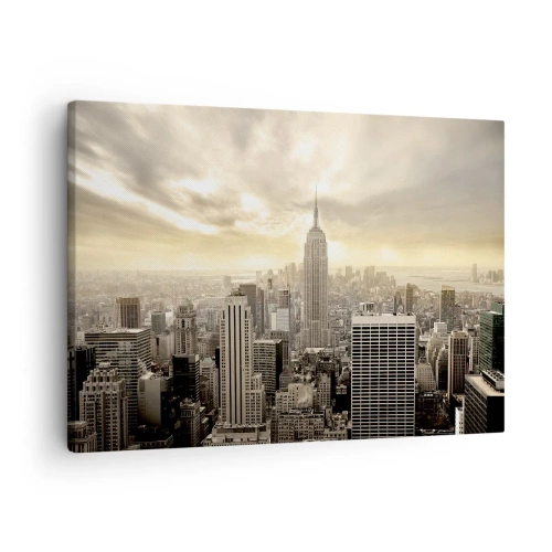 Impression sur toile - Image sur toile - Panorama de la ville avec vue sur l'Empire State Building - 70x50cm - New York tissé de gris - Décoration murale moderne pour le salon et la chambre ARTTOR