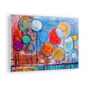 Impression sur verre - Image sur verre - Arbres colorés et abstraits peints contre le ciel - 70x50cm - Miracles sur le bâton - Décoration murale moderne pour le salon et la chambre ARTTOR