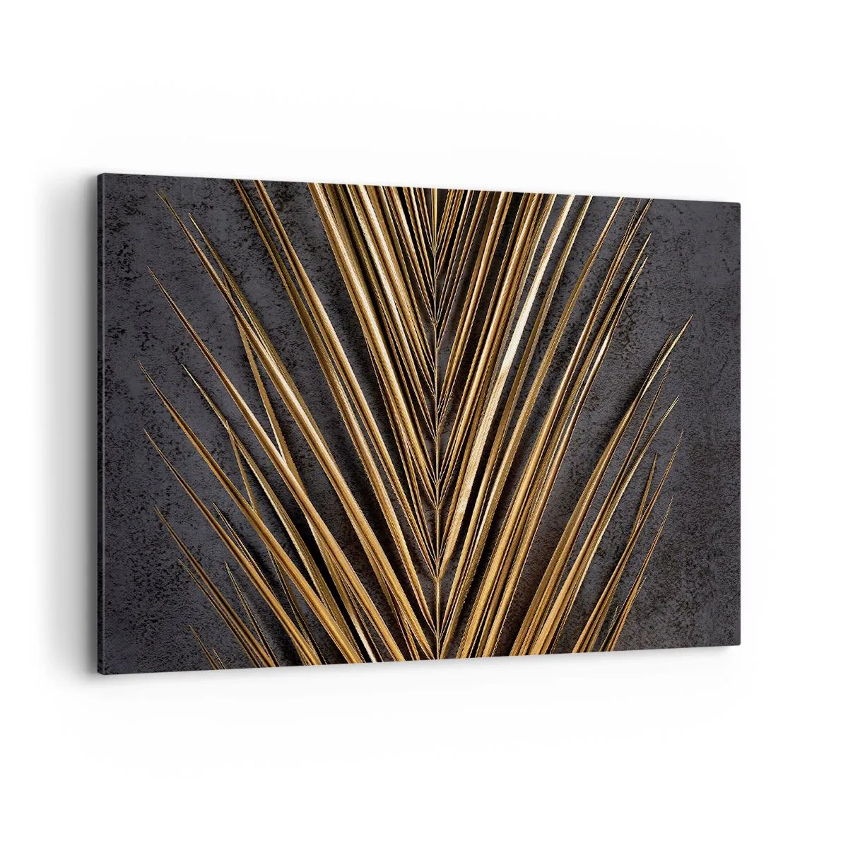 Impression sur toile - Image sur toile - Feuille tropicale dorée sur fond noir - 100x70cm - L'or des tropiques - Décoration murale moderne pour le salon et la chambre ARTTOR