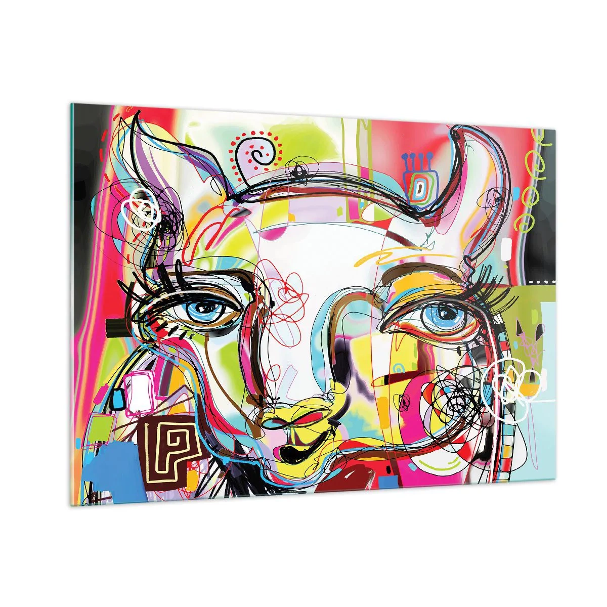 Impression sur verre - Image sur verre - Image abstraite du visage d'un chat dans une expression artistique colorée - 100x70cm - La richesse de l'Art du chat - Décoration murale moderne pour le salon et la chambre ARTTOR