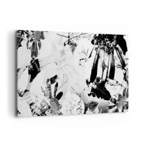 Impression sur toile - Image sur toile - Fleurs abstraites en noir et blanc dans un style minimaliste - 100x70cm - Automne en négatif - Décoration murale moderne pour le salon et la chambre ARTTOR