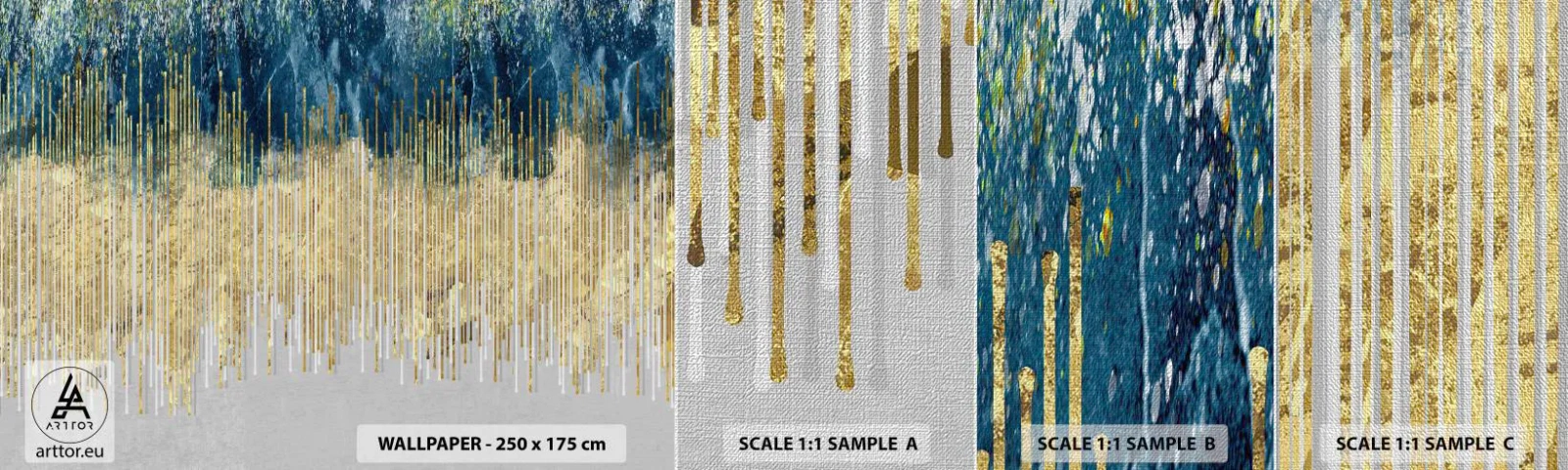 Échantillon de Papier Peint Premium Canvas - Bordure dorée - Morceau, Art Déco, Contemporain - 100x30 cm