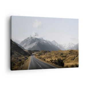 Impression sur toile - Image sur toile - Une route dans les montagnes entourée d'un paysage pittoresque - 70x50cm - Chemin vers le coeur de la montagne - Décoration murale moderne pour le salon et la chambre ARTTOR