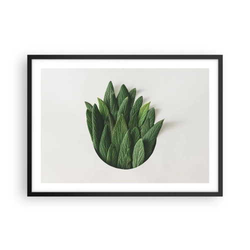 Affiche dans un cadre noir - Poster - Une composition de feuilles vertes sur un fond clair - 70x50cm - Curiosité sans retenue - Décoration murale moderne pour le salon et la chambre ARTTOR