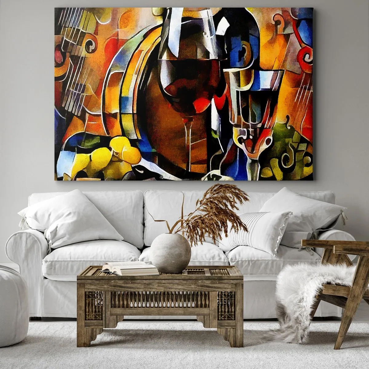 Impression sur toile - Image sur toile - Nature morte abstraite avec verres et instruments - 100x70cm - Et le monde prend des couleurs - Décoration murale moderne pour le salon et la chambre ARTTOR
