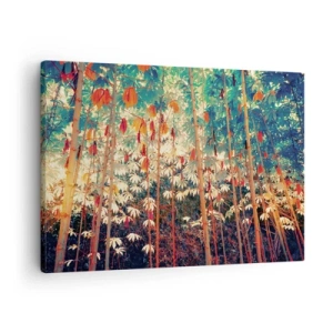 Impression sur toile - Image sur toile - Une forêt de bambous colorée aux couleurs intenses - 70x50cm - La vie secrète des feuilles - Décoration murale moderne pour le salon et la chambre ARTTOR