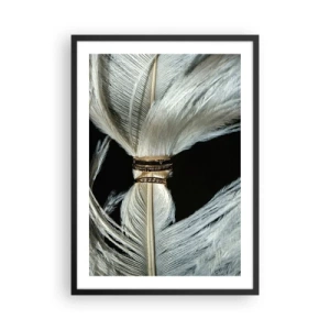 Affiche dans un cadre noir - Poster - Gros plan de plumes blanches attachées avec un ruban doré - 50x70cm - ... et je ne te laisserai pas ... - Décoration murale moderne pour le salon et la chambre ARTTOR