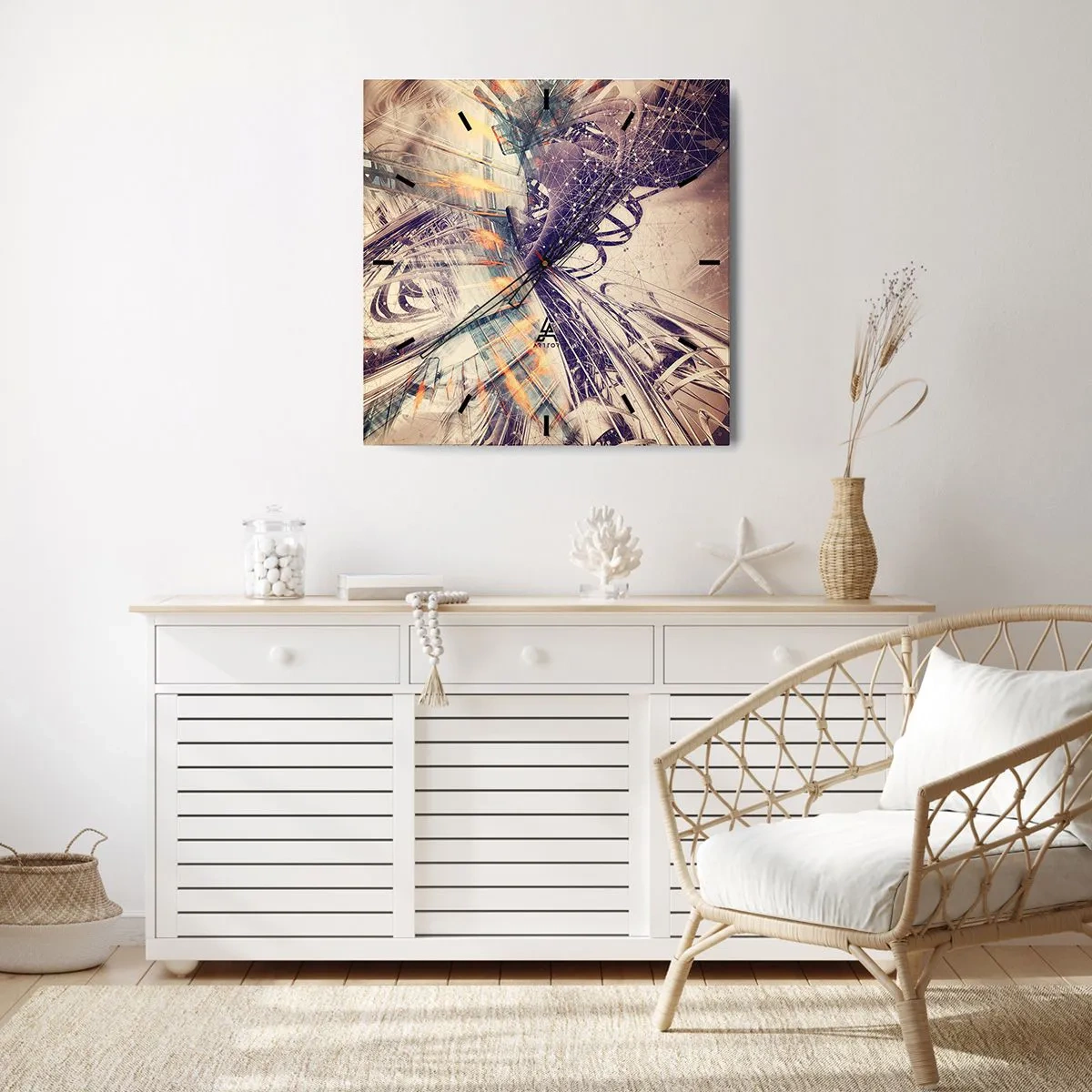 Horloge murale - Pendule murale - Abstraction dynamique dans les tons beige et violet - 30x30cm - En grande hâte - Décoration murale moderne pour le salon et la chambre ARTTOR