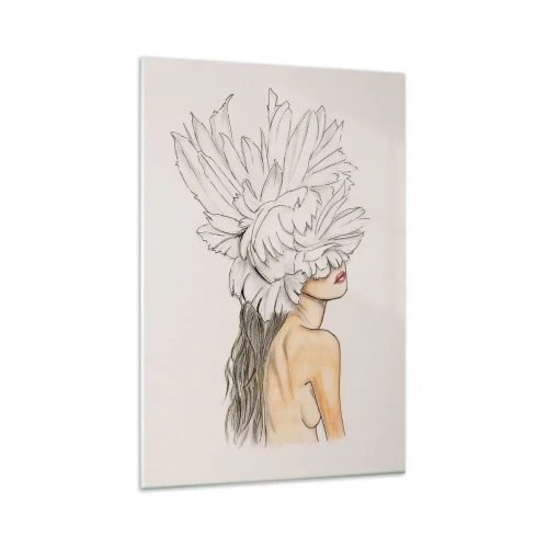 Impression sur verre - Image sur verre - Portrait d'une femme avec décoration de plumes dans un style artistique - 80x120cm - Beauté couronnée - Décoration murale moderne pour le salon et la chambre ARTTOR