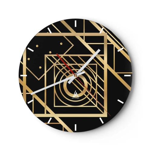 Horloge murale - Pendule murale - Motif géométrique doré sur fond noir - 30x30cm - Géométrie en or - Décoration murale moderne pour le salon, la cuisine et la chambre ARTTOR