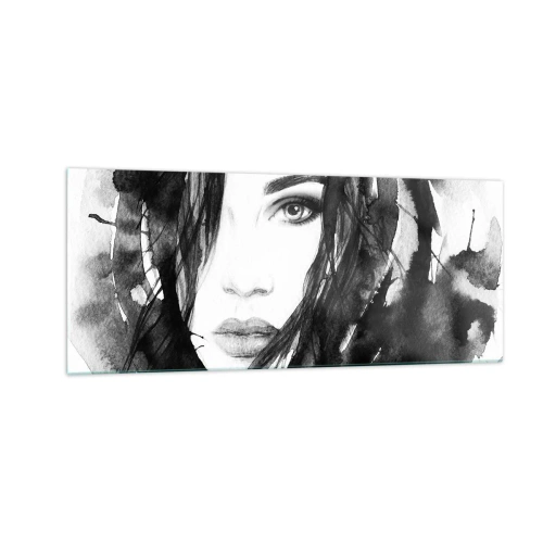 Impression sur verre - Image sur verre - Portrait d'une dame en noir et blanc - 100x40 cm