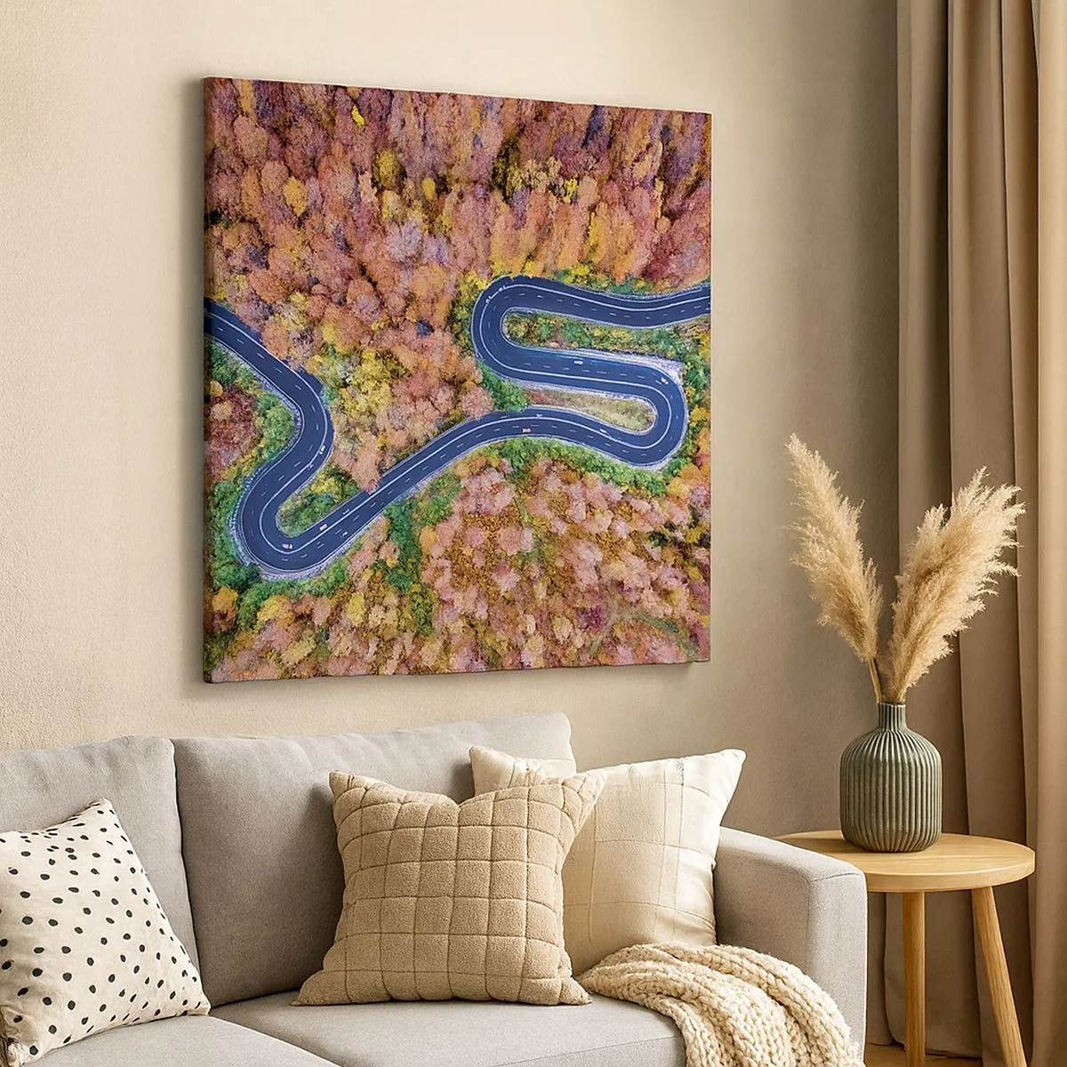 Impression sur toile - Image sur toile - Route sinueuse à travers la forêt - 30x30 cm