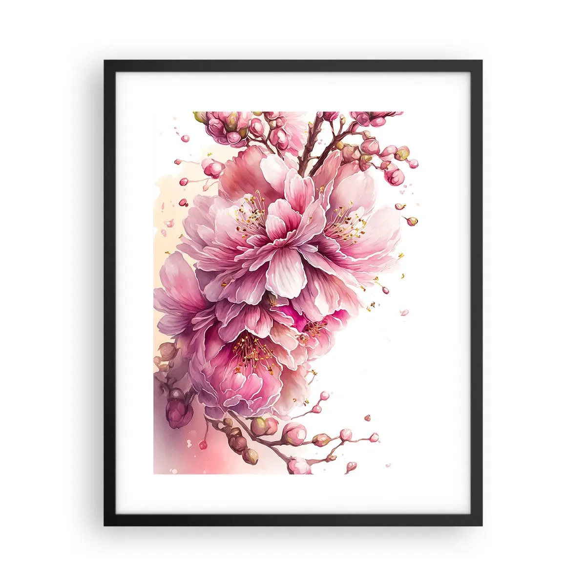 Affiche dans un cadre noir - Poster - Fleur florissante de cerisier - 40x50 cm