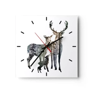 Horloge murale - Pendule murale - Paysage forestier aux silhouettes de cerfs - 30x30cm - Photographie de famille - Décoration murale moderne pour le salon et la chambre ARTTOR