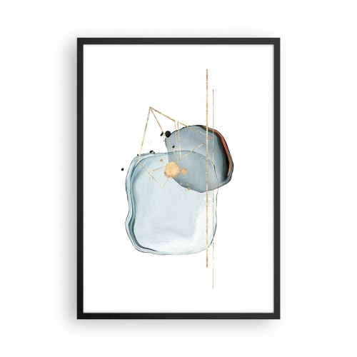 Affiche dans un cadre noir - Poster - Composition abstraite à l'aquarelle avec un motif géométrique doré - 50x70cm - Etude des gouttes - Décoration murale moderne pour le salon et la chambre ARTTOR
