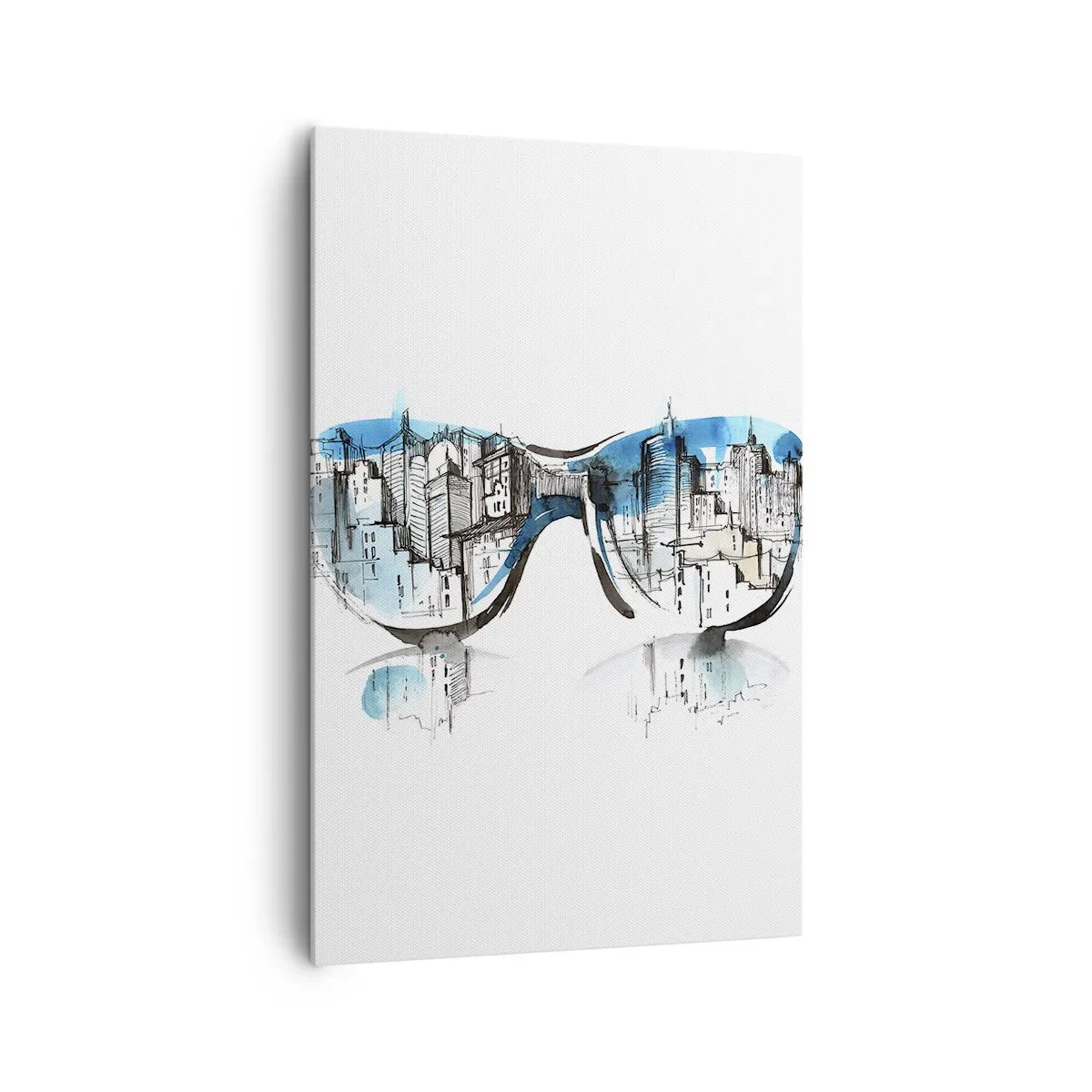 Impression sur toile - Image sur toile - Aquarelle du panorama de la ville reflété dans les verres - 80x120cm - Le chic des grandes villes - Décoration murale moderne pour le salon et la chambre ARTTOR