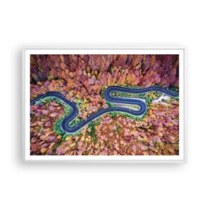 Affiche dans un cadre blanc - Poster - Route sinueuse à travers la forêt - 100x70 cm