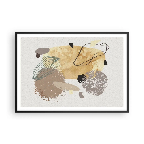 Affiche dans un cadre noir - Poster - Une composition de formes abstraites en beige et jaune. - 100x70cm - Plumcologie appliquée - Décoration murale moderne pour le salon et la chambre ARTTOR