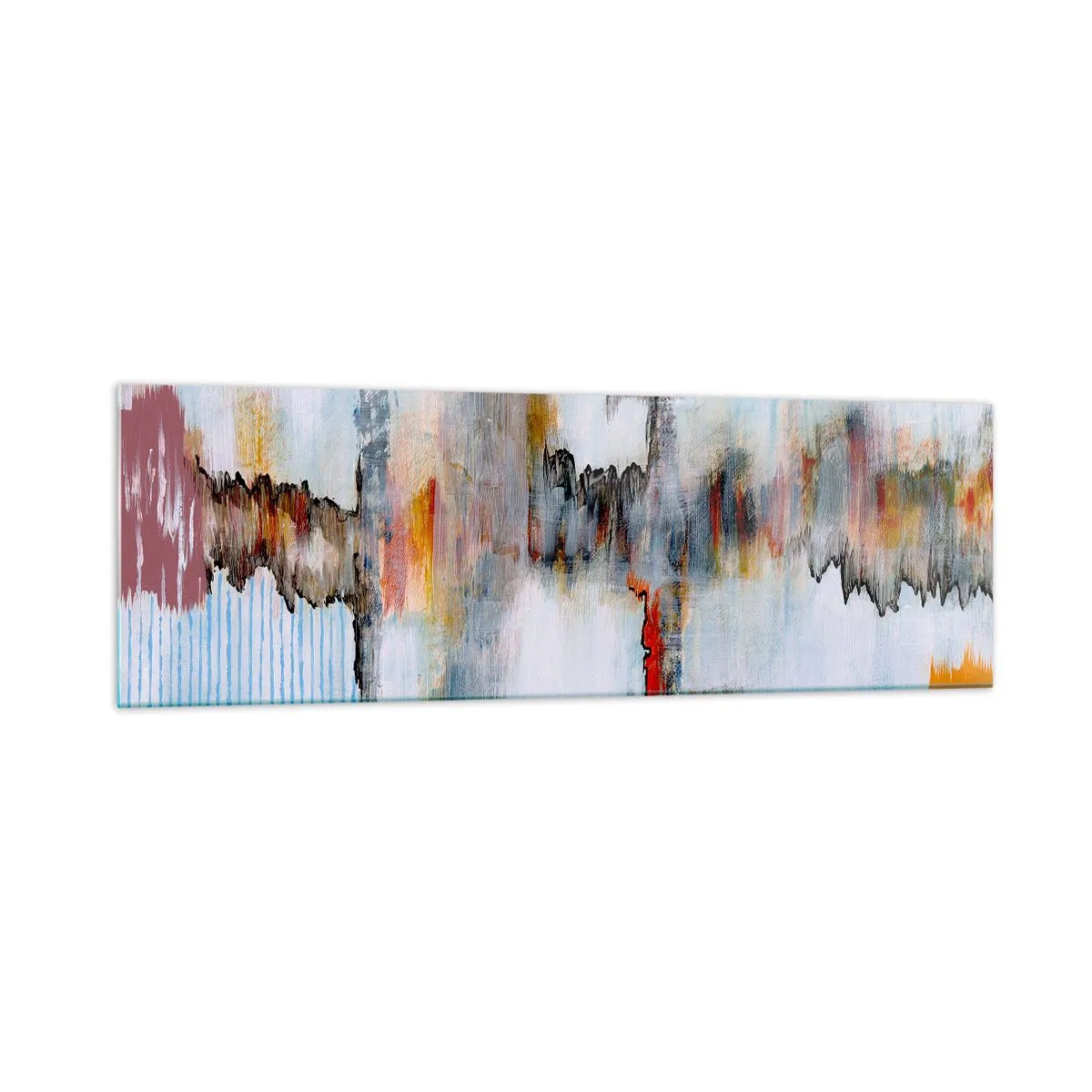 Impression sur verre - Image sur verre - Motif abstrait aux couleurs vives sur fond clair - 160x50cm - Un bâton sur l'eau - Décoration murale moderne pour le salon et la chambre ARTTOR