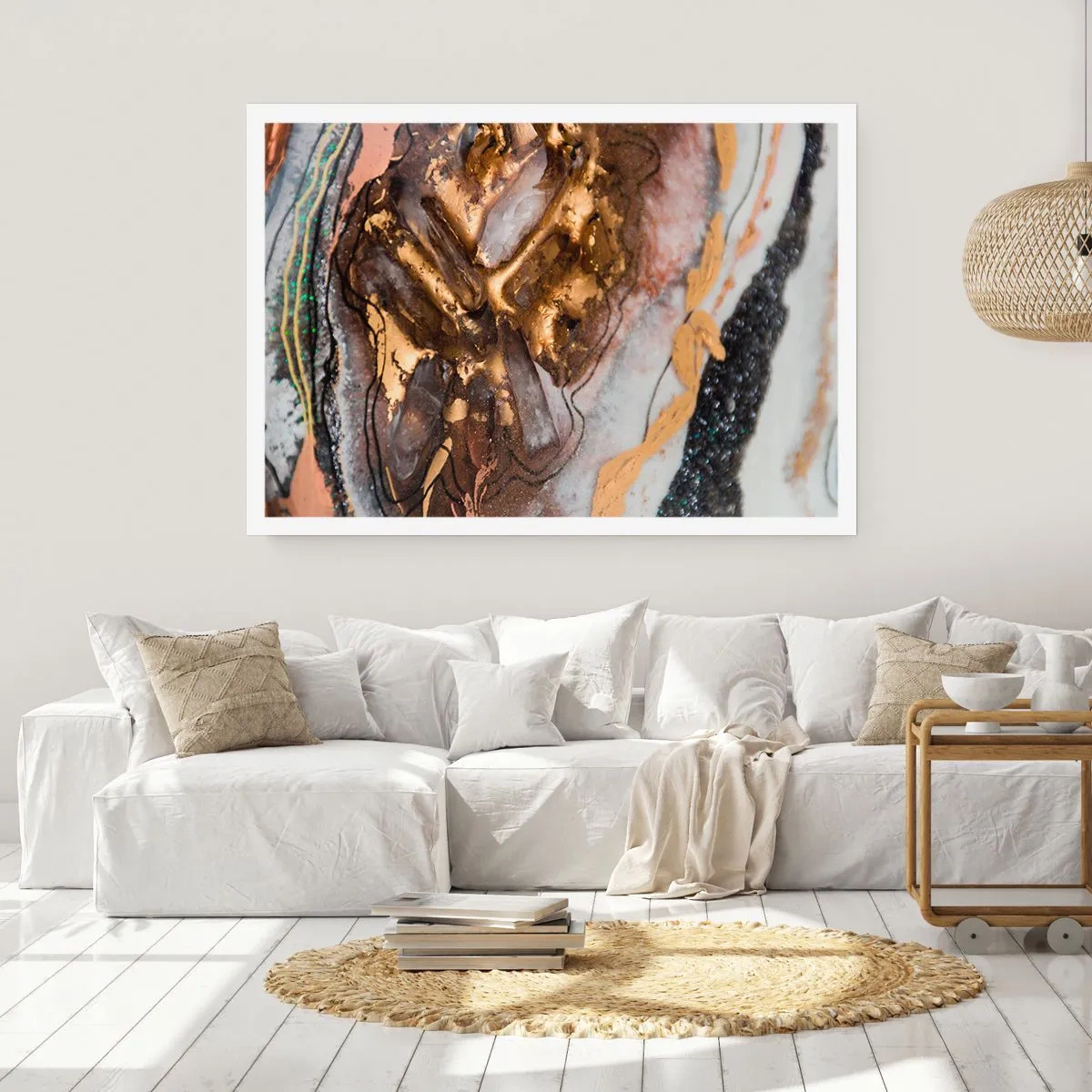 Affiche - Poster - Composition abstraite avec des éléments d'or et de cristaux - 100x70cm - Élément de la terre - Décoration murale moderne pour le salon et la chambre ARTTOR