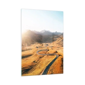 Impression sur verre - Image sur verre - Une route sinueuse dans une vallée dorée éclairée par le soleil - 50x70cm - Dans une vallée dorée - Décoration murale moderne pour le salon et la chambre ARTTOR