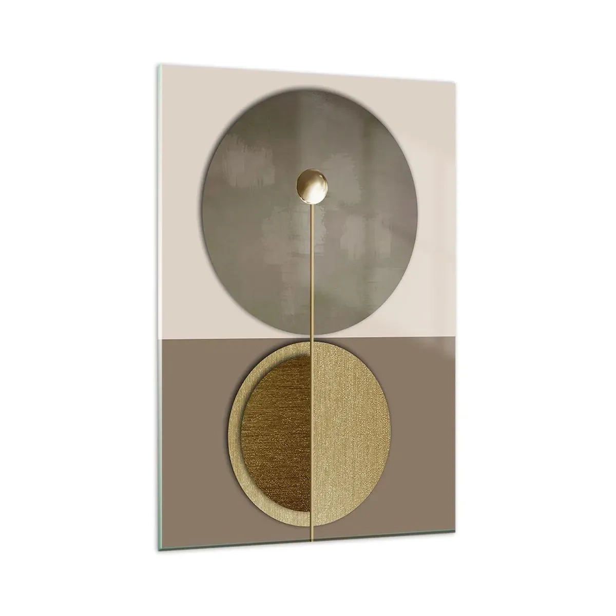 Impression sur verre - Image sur verre - Cercles abstraits dans les tons or et beige - 80x120cm - Équilibre parfait - Décoration murale moderne pour le salon et la chambre ARTTOR