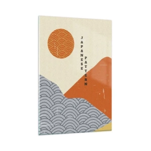 Impression sur verre - Image sur verre - Motifs japonais avec montagnes, soleil et style minimaliste - 80x120cm - Dans l'esprit japonais - Décoration murale moderne pour le salon et la chambre ARTTOR