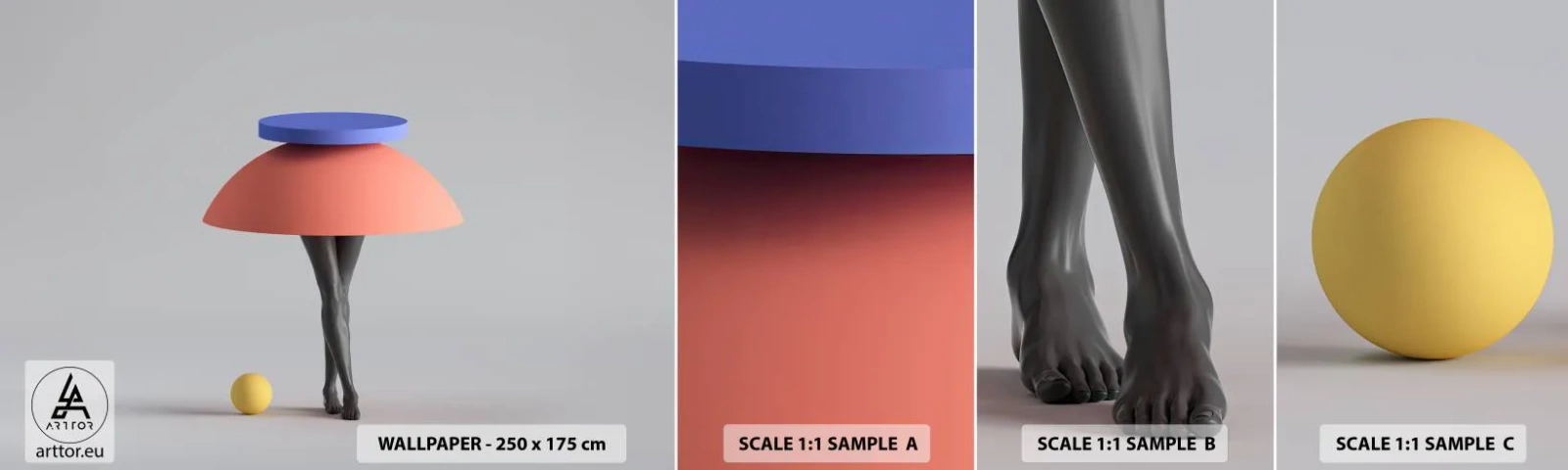 Échantillon de Papier Peint Autocollant Deluxe Sticker - Composition surréaliste - 3D, Jambes, Formes - 100x30 cm