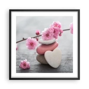 Affiche dans un cadre noir - Poster - Le bonheur avec une fleur de cerisier - 50x50 cm