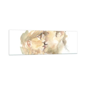 Impression sur verre - Image sur verre - Portrait romantique à l'aquarelle d'un couple s'embrassant - 160x50cm - A moitié trouvé ? - Décoration murale moderne pour le salon et la chambre ARTTOR