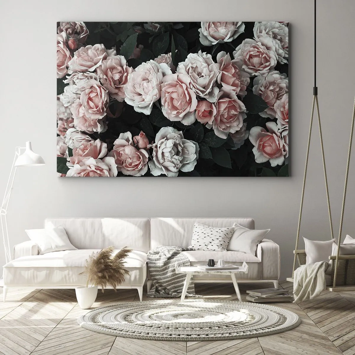 Impression sur toile - Image sur toile - Roses roses sur fond sombre dans une composition subtile - 70x50cm - Ensemble de rose - Décoration murale moderne pour le salon et la chambre ARTTOR