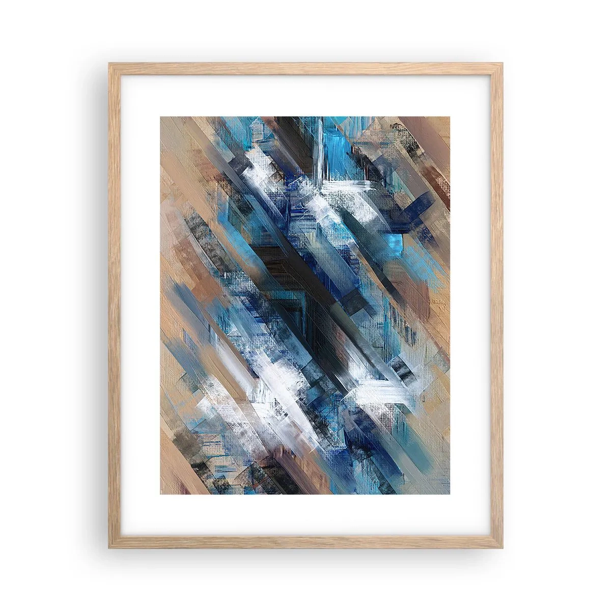 Affiche dans un chêne clair - Poster - Diagonale de bleus - 40x50 cm