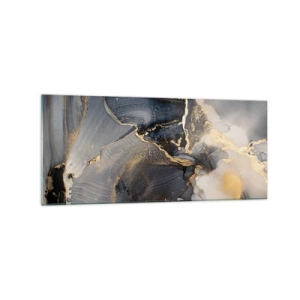 Impression sur verre - Image sur verre - Abstrait or et gris sur toile - 120x50cm - La vie de la pierre - Décoration murale moderne pour le salon et la chambre ARTTOR