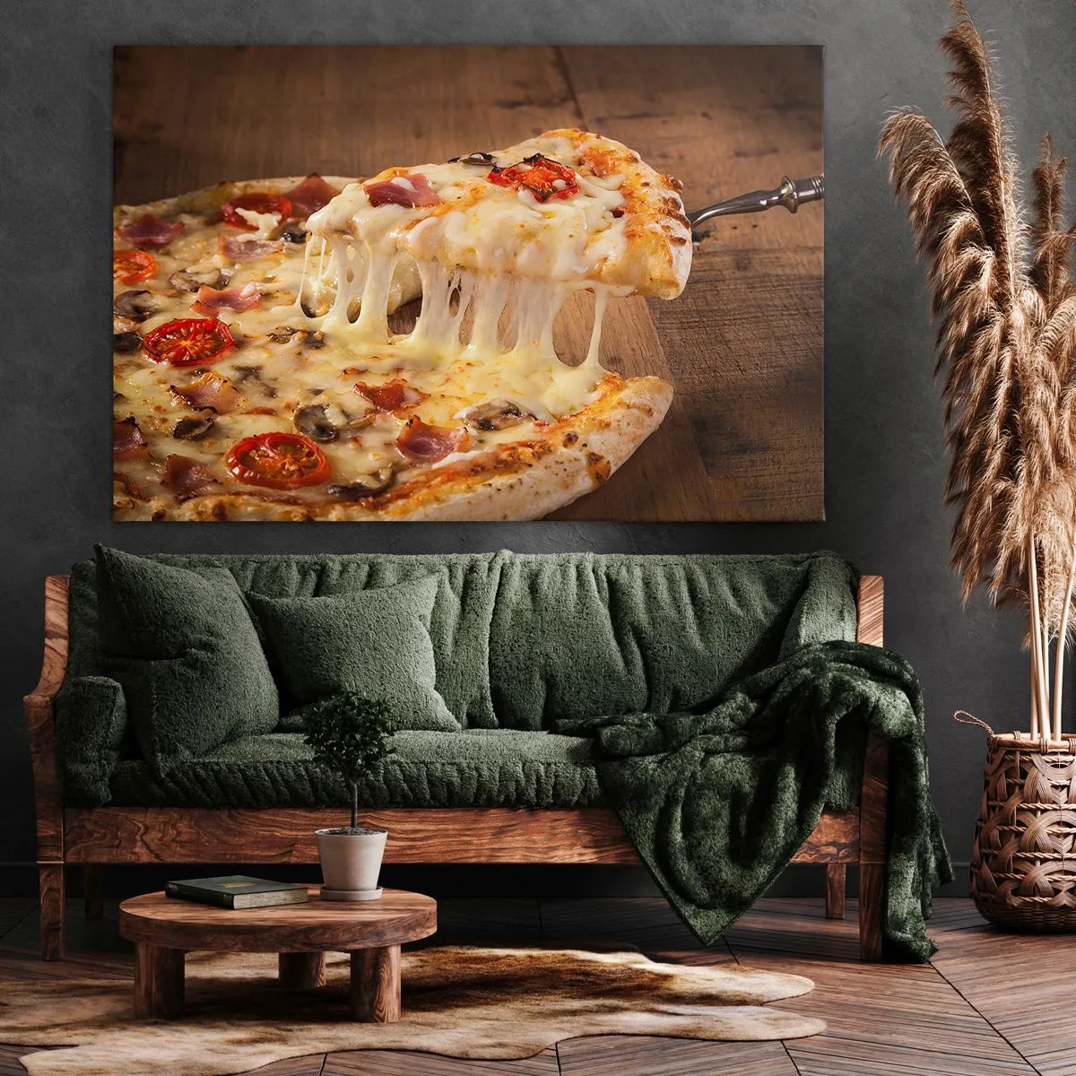 Impression sur toile - Image sur toile - Pizza au fromage filandreux - 70x50cm - Un chef-d'œuvre de l'art italien - Décoration murale moderne pour le salon et la chambre ARTTOR