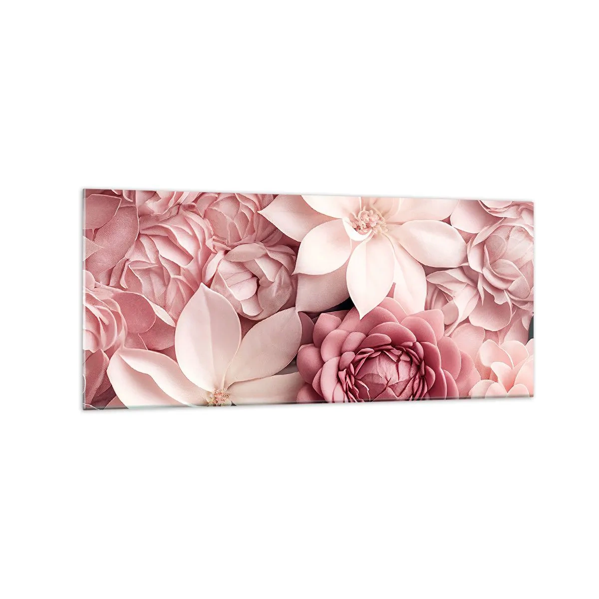 Impression sur verre - Image sur verre - Des fleurs aux tons roses et blancs dans une approche artistique - 120x50cm - Dans les pétales roses - Décoration murale moderne pour le salon et la chambre ARTTOR