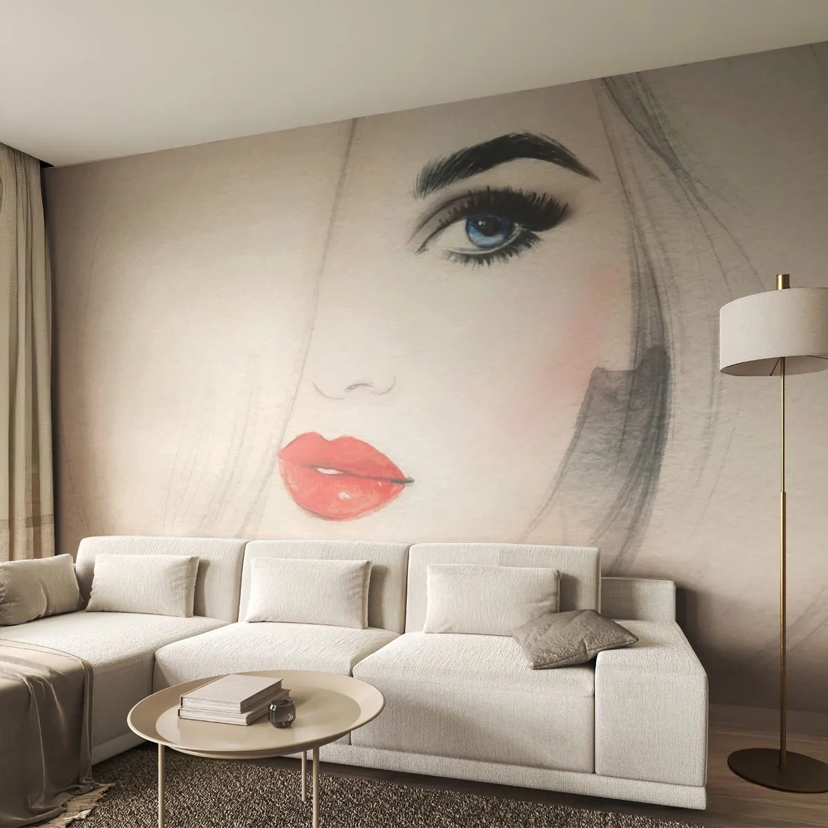 Papier Peint Photo Standard Eco - Il hypnotise et enivre - Portrait d'une femme, Visage de femme, lèvres rouges - 400x280 cm