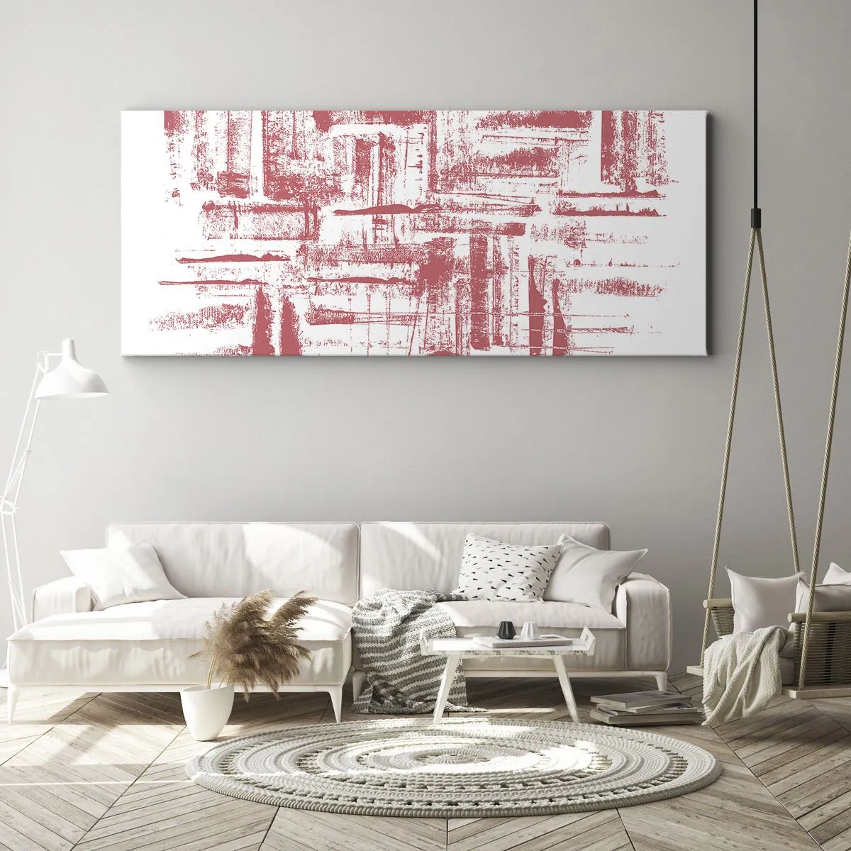 Impression sur toile - Image sur toile - Textures roses abstraites sur fond blanc - 160x50cm - La ville rouge - Décoration murale moderne pour le salon et la chambre ARTTOR