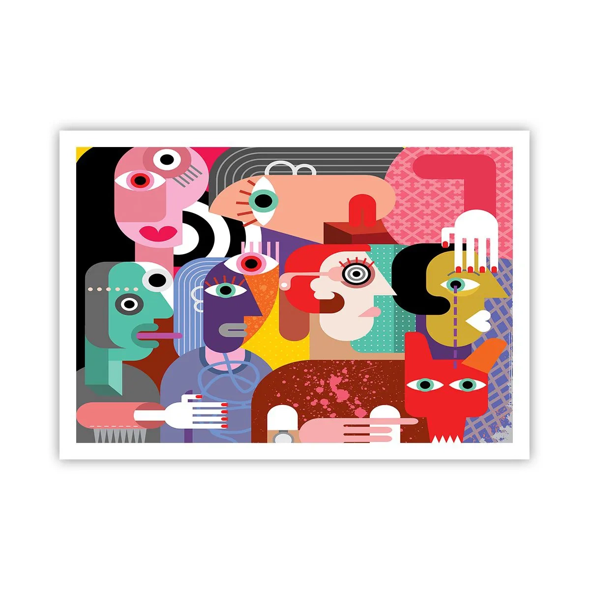 Affiche - Poster - Abstraction colorée avec des visages géométriques - 100x70cm - Nous par M. Picasso - Décoration murale moderne pour le salon et la chambre ARTTOR