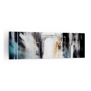 Impression sur toile - Image sur toile - Panorama abstrait de la ville avec un pont en arc - 160x50cm - Étude de ville : architecture et mouvement - Décoration murale moderne pour le salon et la chambre ARTTOR