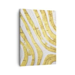 Impression sur toile - Image sur toile - Lignes abstraites dorées et blanches dans une texture 3D - 50x70cm - Composition en blanc et or - Décoration murale moderne pour le salon et la chambre ARTTOR