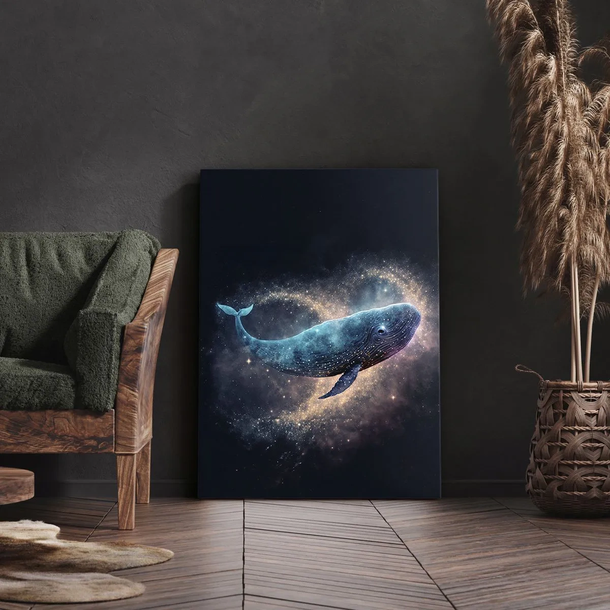 Impression sur toile - Image sur toile - Une baleine spatiale avec une galaxie en arrière-plan - 50x70cm - Un tel monde existe… - Décoration murale moderne pour le salon et la chambre ARTTOR