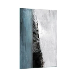 Impression sur verre - Image sur verre - Paysage abstrait avec de l'eau et un rivage rocheux - 70x100cm - Eau – terre : choc des éléments - Décoration murale moderne pour le salon et la chambre ARTTOR