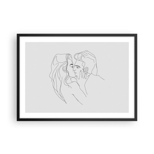 Affiche dans un cadre noir - Poster - Le contour d'un couple s'embrassant sur un fond clair - 70x50cm - La même ligne - Décoration murale moderne pour le salon et la chambre ARTTOR