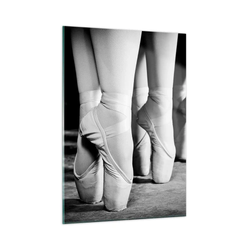 Impression sur verre - Image sur verre - Ballerines sur pointes dans un décor noir et blanc - 50x70cm - Ensemble, simple - Décoration murale moderne pour le salon et la chambre ARTTOR