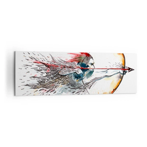 Impression sur toile - Image sur toile - Aquarelle dynamique d'un guerrier avec un arc et des flèches - 160x50cm - Guerrier mythique avec un arc de feu - Décoration murale moderne pour le salon et la chambre ARTTOR