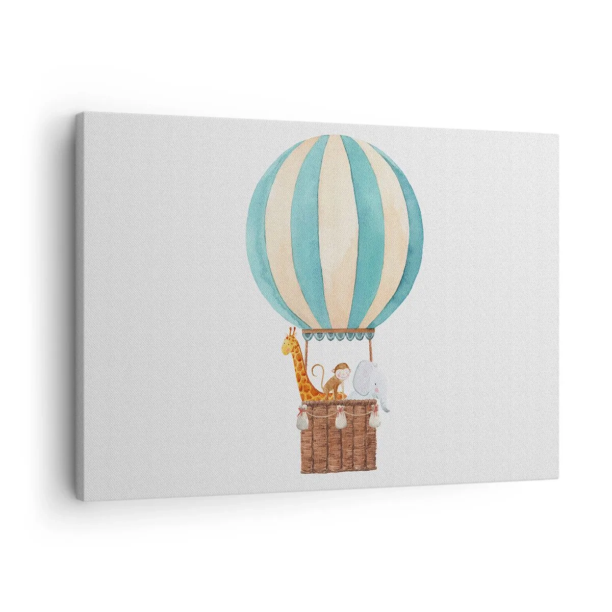 Impression sur toile - Image sur toile - Un ballon avec des animaux mignons aux couleurs pastel - 70x50cm - Voyage fantastique - Décoration murale moderne pour le salon et la chambre ARTTOR