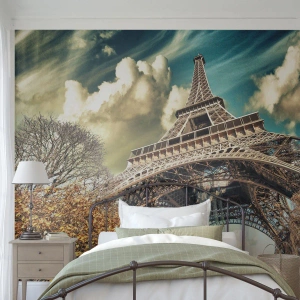 Papier Peint Photo Premium Sand - Et en automne à Paris... - Ville, Paris, tour Eiffel - 100x70 cm